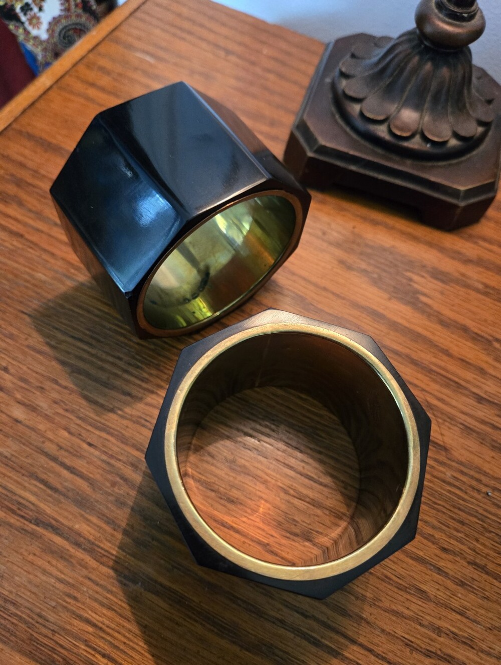 2 Black and Gold Faceted Bangle Bracelets
